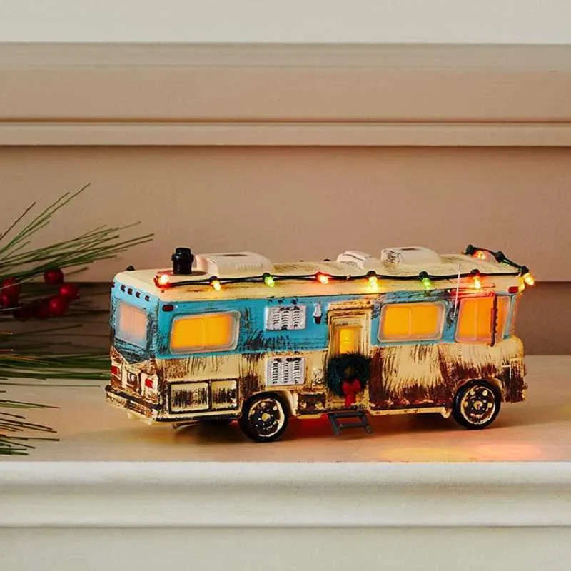 Decorations Brightly Lit Building Christmas Santa Claus Car House Village Holiday Garage Decoration Griswold Villa Home Desktop Figurines 18