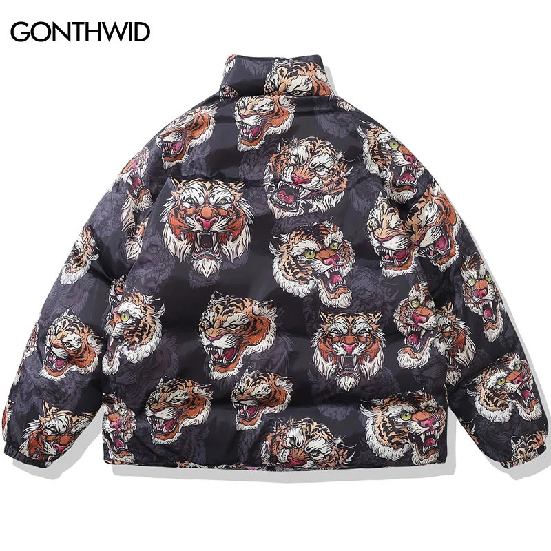 Men's Down Parkas Men Winter Thick Warm Jacket Parka Streetwear 2023 Tiger Print Reversible Coats Hip Hop Fashon Casual Oversized Outdoor 231017