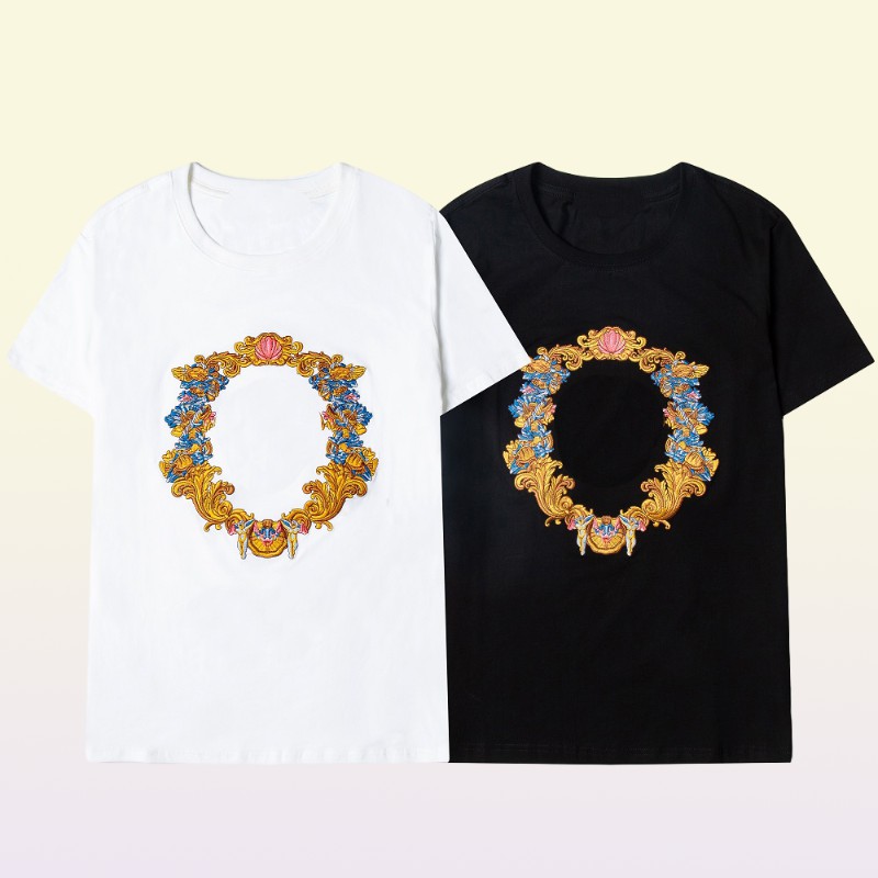 T-Shirts Embroidery Men's T-Shirts V-letter Tide Brand logo Spring/Summer Pure Cotton Short Sleeve T-shirt for men and women with the same handso