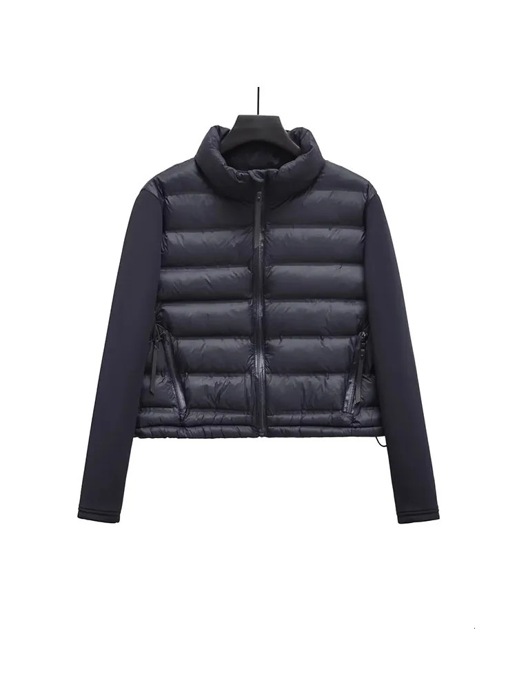 Women's Down Parkas Nlzgmsj TRAF Patchwork Autumn Winter Coat Women 2023 Vintage Slim Coats Zippers Stand Collar Jacket For 231017