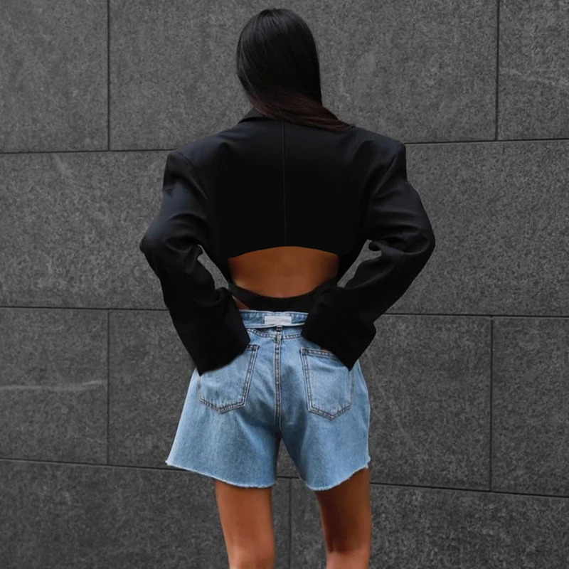 Womens Jackets Autumn Women Button Y2K Clothes Turn Down Collar Hollow Out Long Sleeve Skinny Bodysuit Blazer Club Streetwear Romper YJ22224PF 231017