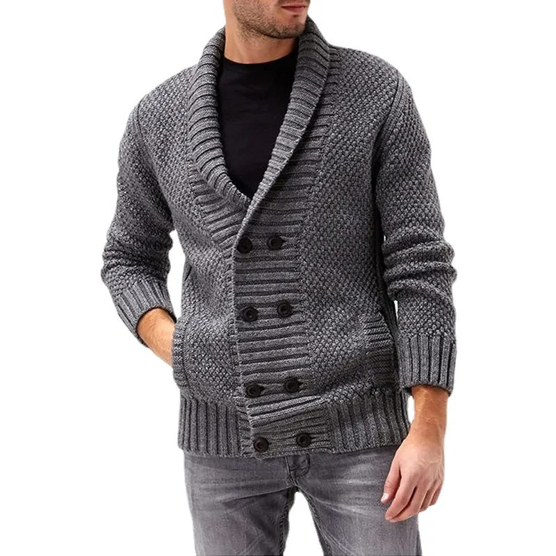 Men's Sweaters 2023 Sweater Cardigan Mens Solid Color Lapel Doublebreasted Longsleeved Knitted Coat Men 231018