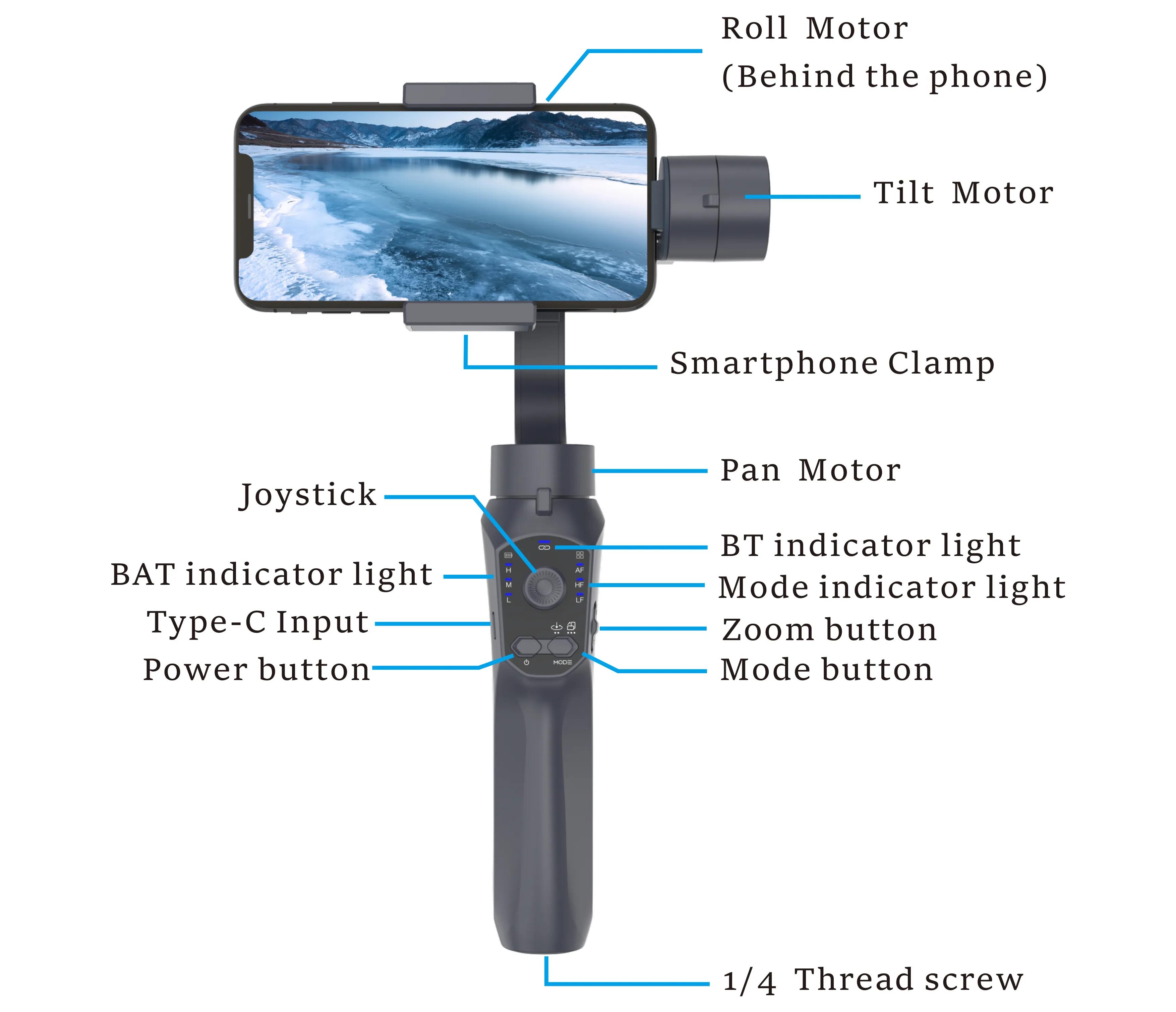 3-Axis Handheld Gimbal Smart Stabilizer Portable Stabilizer F10 Following FPV Cellphone Selfie Stick Monopod for Android Phone Vlog Anti Shake Video R