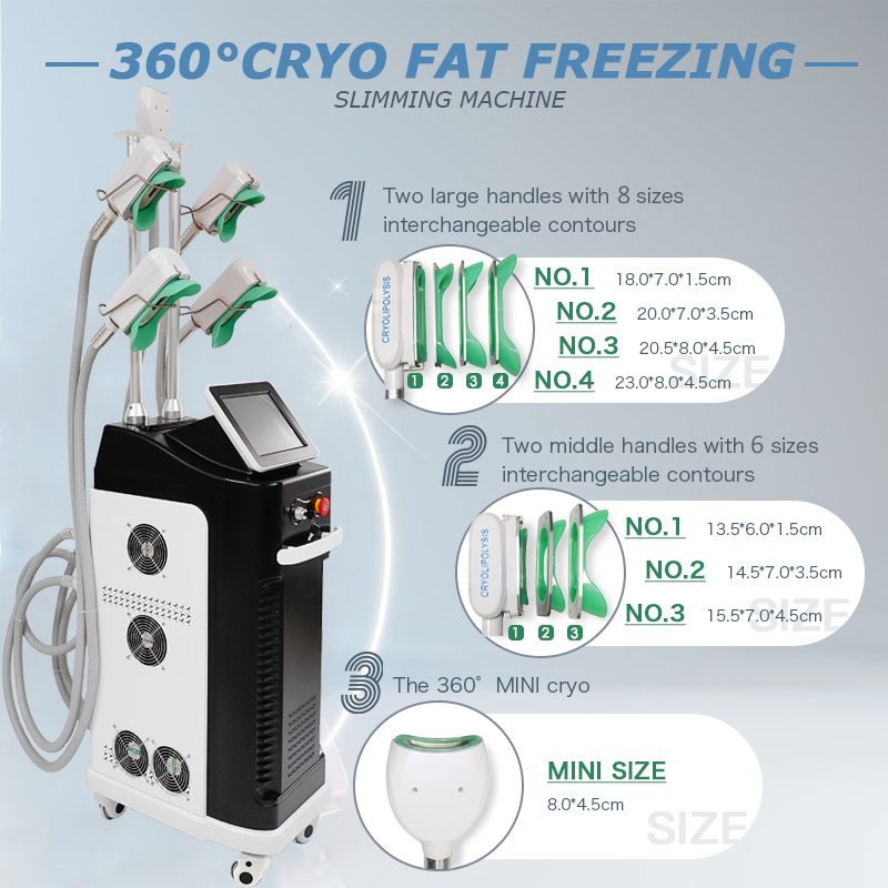 Cryolipolysis clinic weight loss fat freezing cryo body contouring 360 cryotherapy vacuum liposuction machine 5 handle