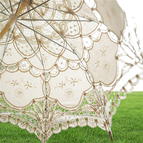 Solid Color Party Lace Umbrella Parasols Sun Cotton Embroidery Bridal Wedding Umbrellas white colors available DH87689683823