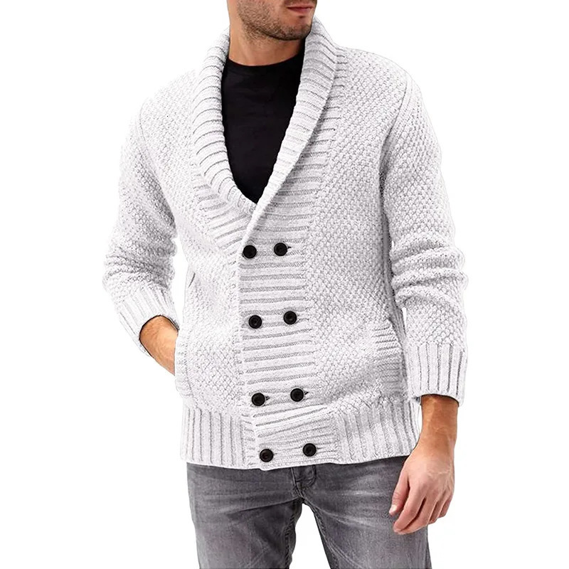 Men's Sweaters 2023 Sweater Cardigan Mens Solid Color Lapel Doublebreasted Longsleeved Knitted Coat Men 231018