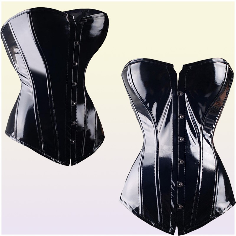 Sexy Black PVC Overbust Corset Steampunk Basque Lingerie Top Goth Rock Corset Sexy Leather Waist Trainer Corset for women Y111929013802