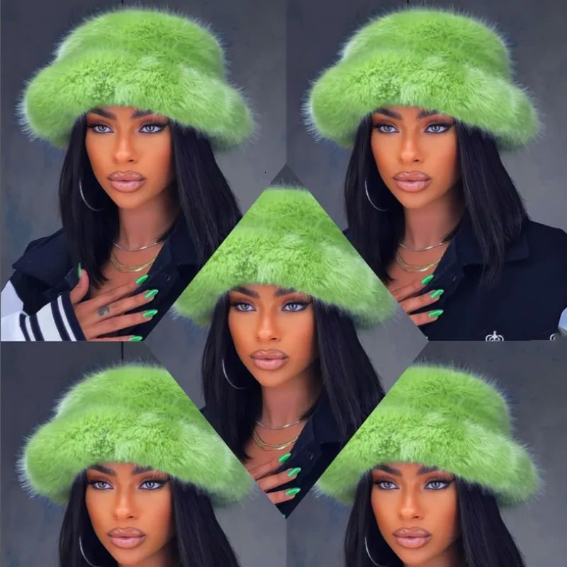 BeanieSkull Caps Autumn Winter Women Keep Warm Rainbow Faux Fur Basin Cap Female Fashion Casual Party Bucket hat Music Festival Thickened Hat 231017