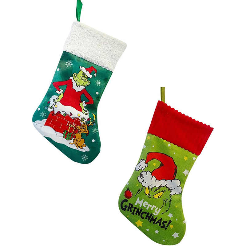 Grinchs Christmas Stockings 35CM Large Grinchs Green Monster Stocking Christmas Decorations Gift Socks Holiday Decor Home Indoors Ornaments