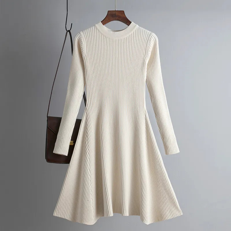 Basic Casual Dresses HLBCBG basic autumn winter short aline thick sweater dress elegant knit women slim mini Female chic sexy 231017