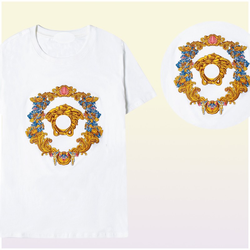 T-Shirts Embroidery Men's T-Shirts V-letter Tide Brand logo Spring/Summer Pure Cotton Short Sleeve T-shirt for men and women with the same handso