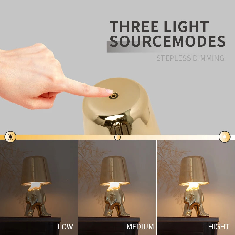 Decorative Objects Figurines XINGNENG Italy Little Golden Man Night Light Art Decor Study Coffee Shop Bar Bedside Table Lamps Children's Room Bro