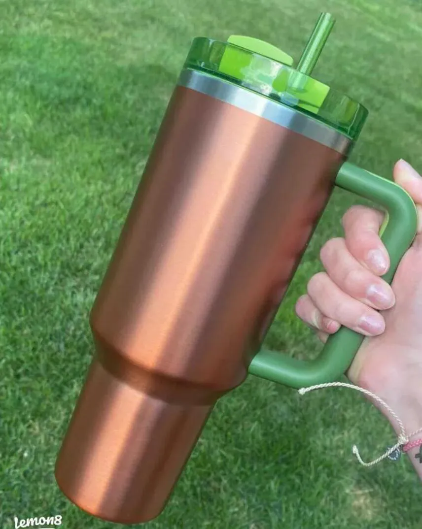 Spring Blue Chocolate Gold 40Oz Tumblers Cosmo Pink Parade Flamingo H2.0 Stainless Steel Gift Cups With Silicone Handle Lid Straw Car Mugs 1220 DHL 03