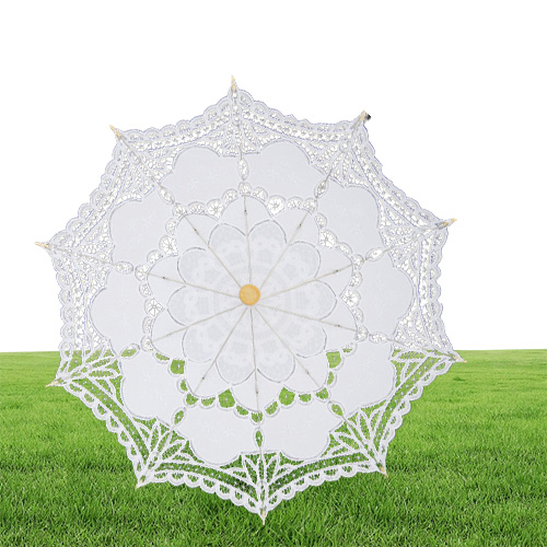 Solid Color Party Lace Umbrella Parasols Sun Cotton Embroidery Bridal Wedding Umbrellas white colors available DH87689683823