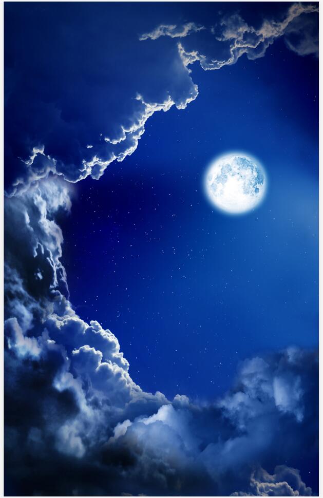 Painting style romantic night sky moon ceiling mural 3D Living Room Bedroom Ceiling Wallpaper Papel De Parede