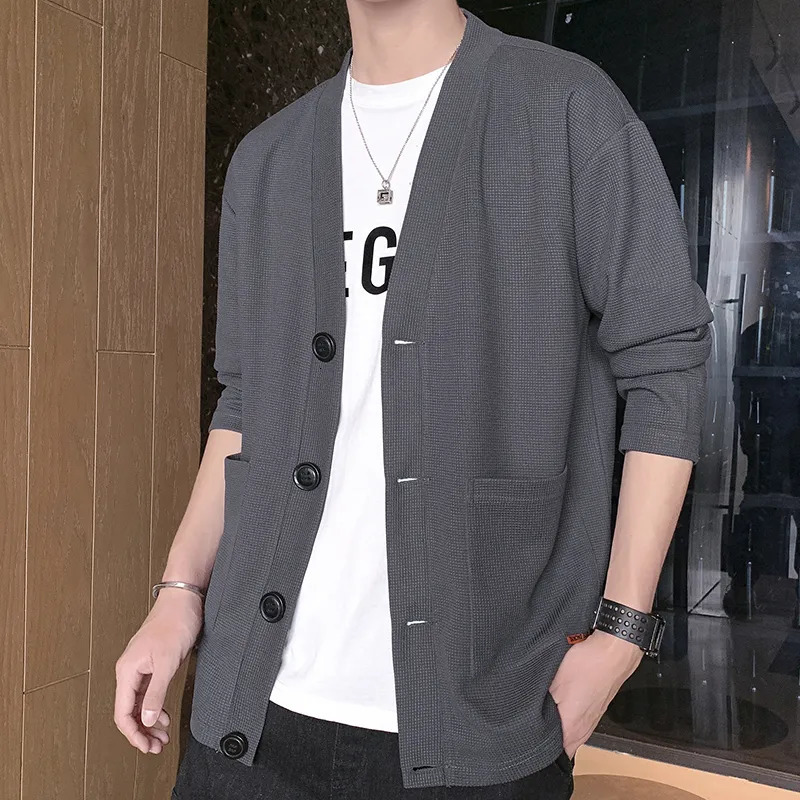 Men's Sweaters Mens Streetwear Knitted Sweater Loose Vneck Singlebreasted Solid Color Cardigan Men Casual Coat 2023 Autumn Pullovers 231018