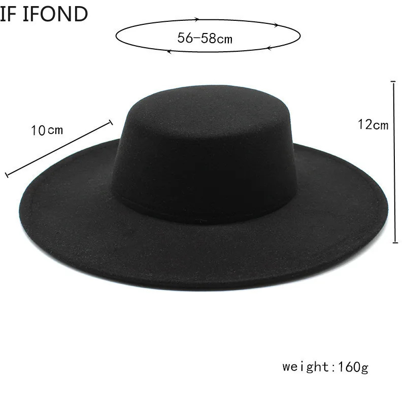 Wide Brim Hats Bucket Hats French Women's Hat Big Wide Brim 10CM Fedora Hat Winter Wool Derby Wedding Jazz Hats Flat Top Felt Hat 231018