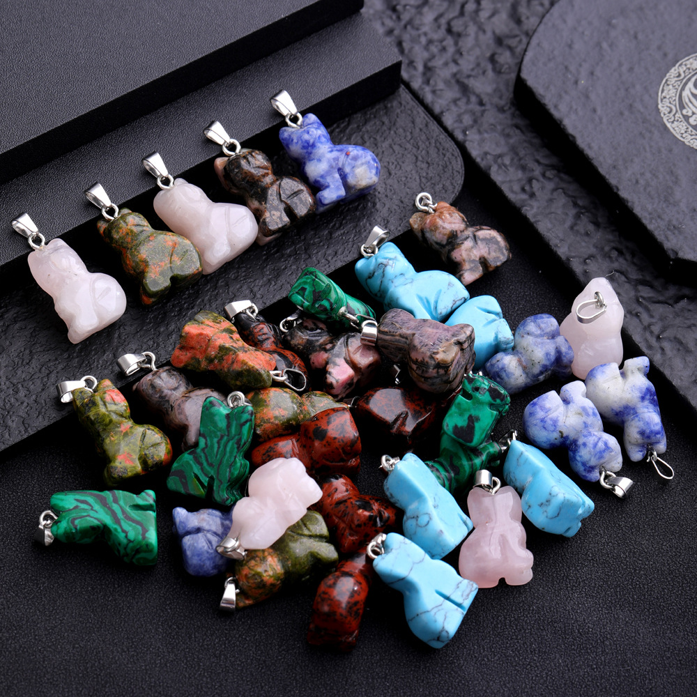 Natural Stone Lovely Cat Pendant Rose Quartz Tiger's Eye Pendant Charms for Jewelry Making Necklaces