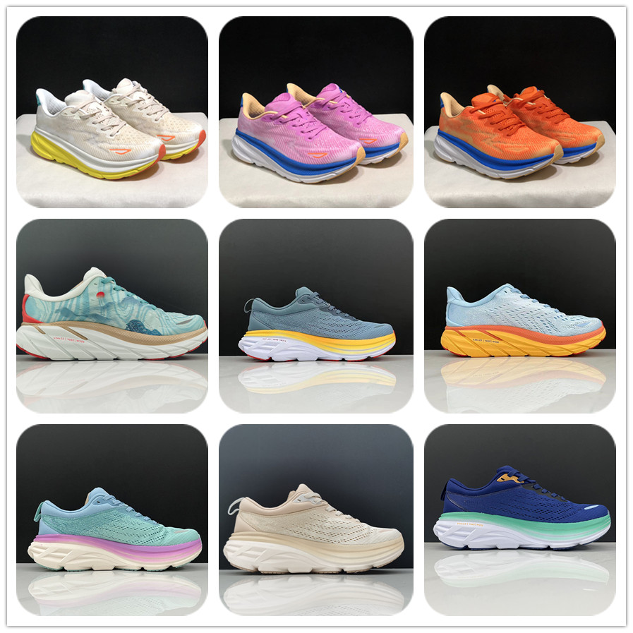 Men's Running Shoes Hoka Clifton 9 Bondi 8 Hokas Red Beige Fashion Fossil color Sports Trainers Women Sneakers triple white Varsity Royal cool grey outdoor