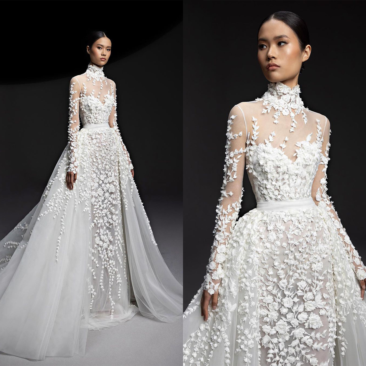 Lace Mermaid Wedding Dresses Sexy Illusion High Neck Beach Bridal Gown 3D Flowers Appliques vestidos de novia Boho Custom Made