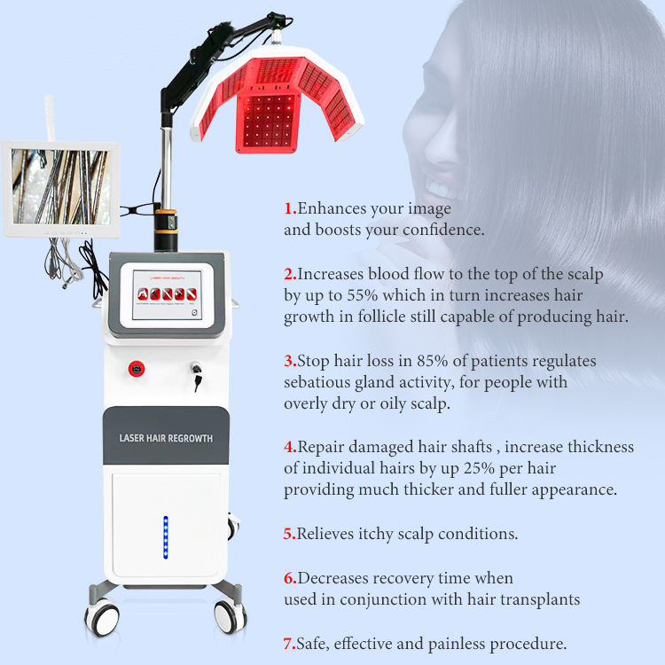 Laser Hair Growth Therapy Machine Hair Loss Treatment 650nm Laser Regrowth Machine Activate Hair Follicles Hair-Repairing Anti-Hair Removal