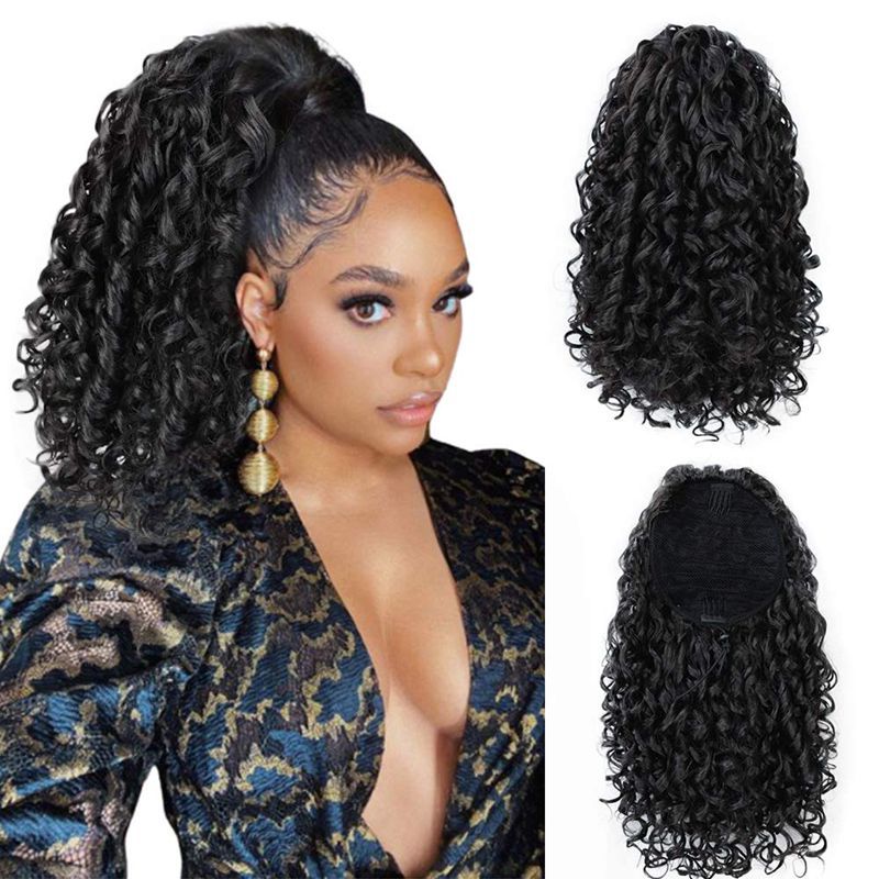 14 Inches 35cm Synthetic Ponytail Hair Exentions Deep Wave Drawstring Ponytails PT1085