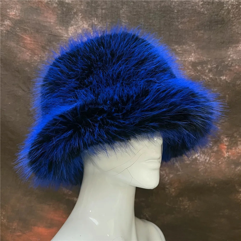 BeanieSkull Caps Autumn Winter Women Keep Warm Rainbow Faux Fur Basin Cap Female Fashion Casual Party Bucket hat Music Festival Thickened Hat 231017