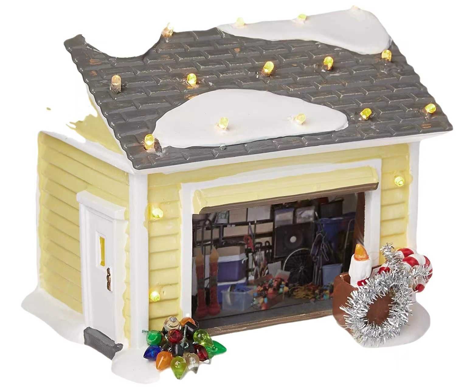 Decorations Brightly Lit Building Christmas Santa Claus Car House Village Holiday Garage Decoration Griswold Villa Home Desktop Figurines 18