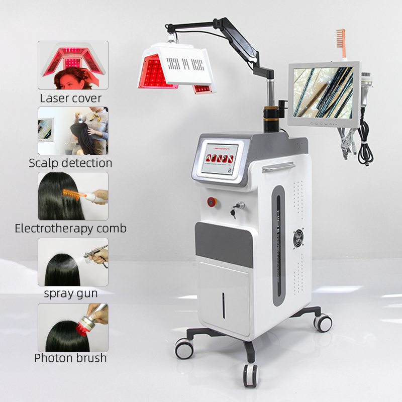 Hot Sales LED Red Light laser 650nm Hair Regrowth Hair Growth Laser Machine With Hair Analyzer Faster Growing Repair Damaged Hair Shafts Strengthens H