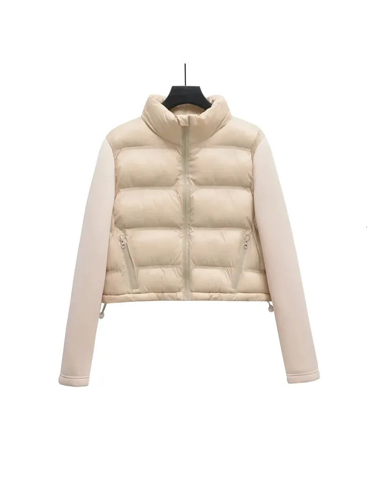 Women's Down Parkas Nlzgmsj TRAF Patchwork Autumn Winter Coat Women 2023 Vintage Slim Coats Zippers Stand Collar Jacket For 231017