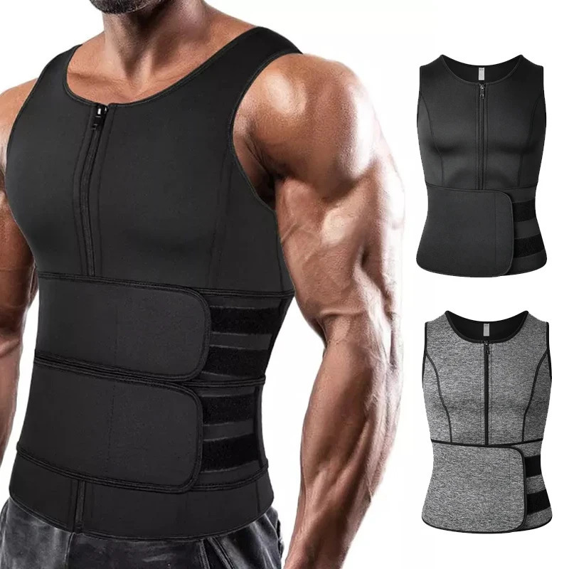 Waist Tummy Shaper Neoprene Men's Shapers Sweat Vest for Men Waist Trainer Vest Adjustable Workout Body Shaper with Double Zipper for Sauna Suit 