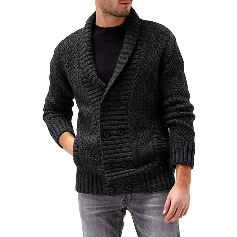 Men's Sweaters 2023 Sweater Cardigan Mens Solid Color Lapel Doublebreasted Longsleeved Knitted Coat Men 231018