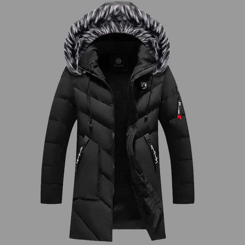 Men's Down Parkas Thick Fleece Winter Jacket Fashion Fur Hooded Warm Cooton Parka Male Solid Cotton Outwear Coats Windbreaker Plus Size 6XL 23101
