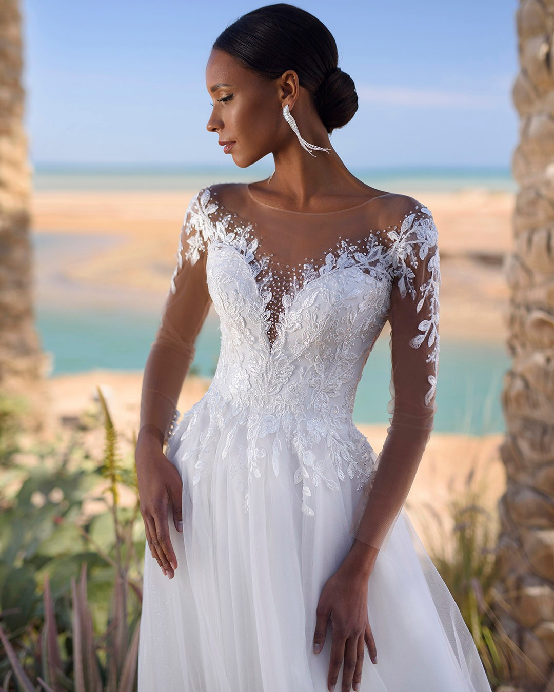 Bohemian 2024 Wedding Dress Sheer Long Sleeve Lace Appliqued Elopement Bridal Gowns Bride Shower Puffy A Line Tutu Dress