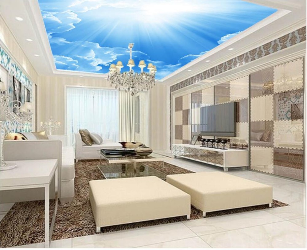 Custom photo wallpaper Large 3D Stereo romantic ceiling 3d wall murals wallpaper blue sky flower ceilings