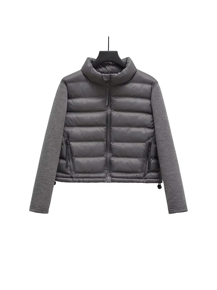 Women's Down Parkas Nlzgmsj TRAF Patchwork Autumn Winter Coat Women 2023 Vintage Slim Coats Zippers Stand Collar Jacket For 231017