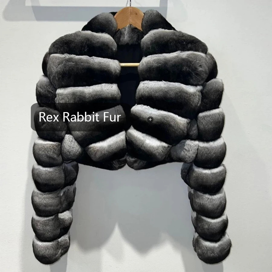 Womens Fur Faux Natural Rex Rabbit Jacket Real Coat Chinchilla Winter Jackets Women 231018