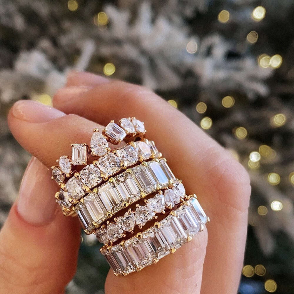 Luster GRA bridal Custom sier 5mm 3ct oval emerald pear heart cut moissanite engagement eternity band ring for wedding