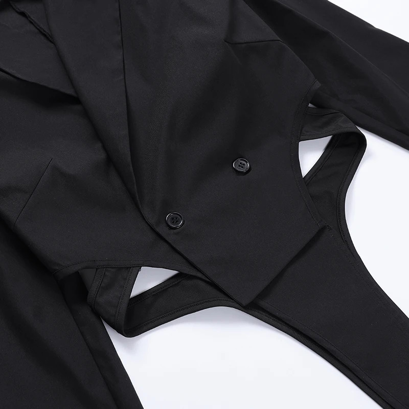 Womens Jackets Autumn Women Button Y2K Clothes Turn Down Collar Hollow Out Long Sleeve Skinny Bodysuit Blazer Club Streetwear Romper YJ22224PF 231017