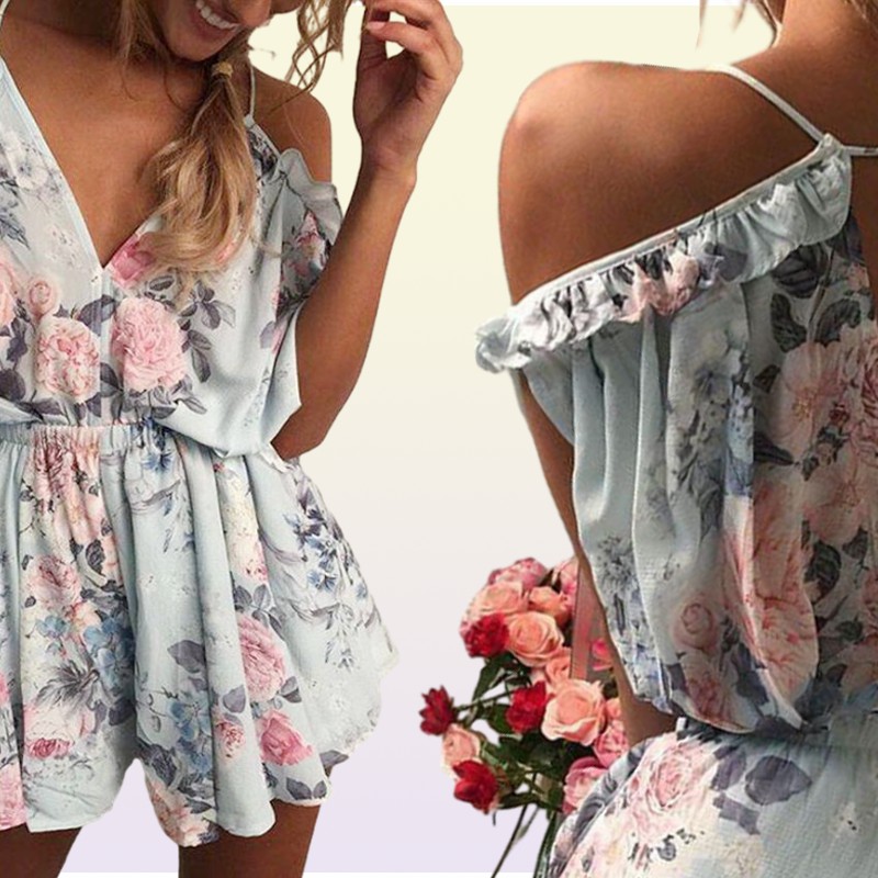 One Piece Women Beachwear Flower Print Ruffle Sexy Women Ladies Sleeveless Bikinis Summer Bathing Suit Jumpsuit Romper242E