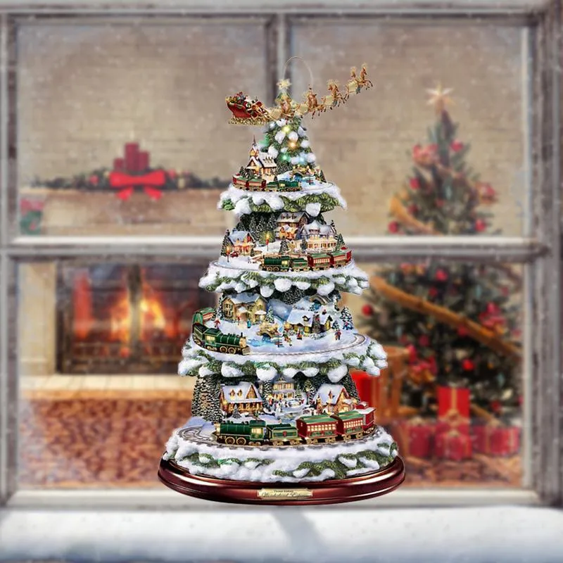 Rotating Christmas Tree Train Window Stickers | Festive Winter Home Decor