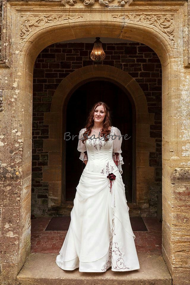 Celtic Victorian Wedding Dress 2024 Medieval Scottish Elf Bride Dress Embroidery Long Sleeve Gatsby Renaissance Era Medieval Plus Size Bridal Gown Ves