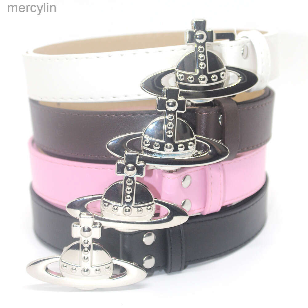 Designer Vivienmes Westwood Belt 2.8cm Wide Trendy New Fashion 3d Saturn Button Belt Women's Ins Style Versatile Decorative Dress Jeans Belt