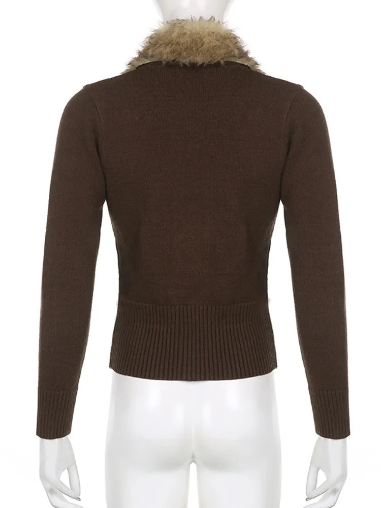 Women's Jackets Y2K Grunge Fur Knitted Jackets Double Zipper Vintage Cropped Coat Women Harajuku Aesthetic Cute Chic Jumpers Korean Outfits 23101