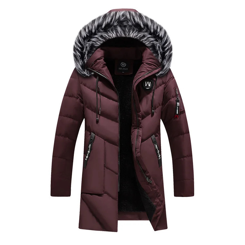 Men's Down Parkas Thick Fleece Winter Jacket Fashion Fur Hooded Warm Cooton Parka Male Solid Cotton Outwear Coats Windbreaker Plus Size 6XL 23101