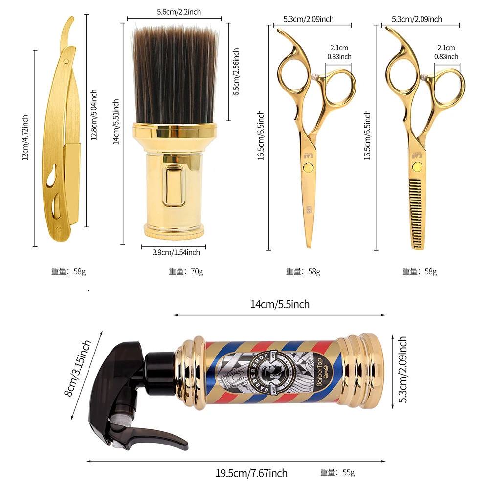 Other Hair Cares 3/5PCS Gold Hairdressing Styling Tools Set 6 Inch Haircut Scissors Hair Cutting Comb Suit Men Manual Shaver Barber Spary bottle 23101