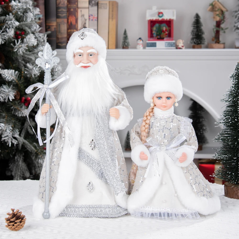 Christmas Decorations Christmas Santa Claus Boy Girl Russian Electric Music Doll Desktop Ornaments Xmas Gift Decor 231019