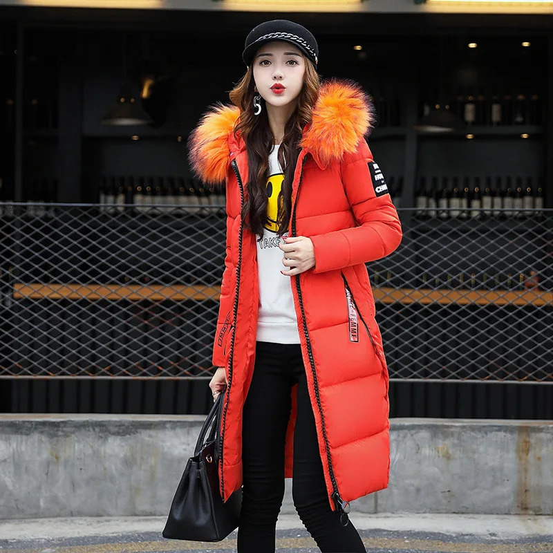 Womens Down Parkas Winter Jacket Big Fur Collar Thick Slim Coat Fashion Hooded Cotton Outerwear Long Autumn Woman 231019