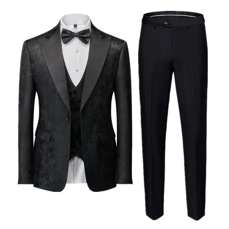 Men's Suits Blazers Men's Business Banquet Jacquard Suit 3piece Gentlemen's Court Clothing Men Wedding Party Groom Dress Male Blazers P