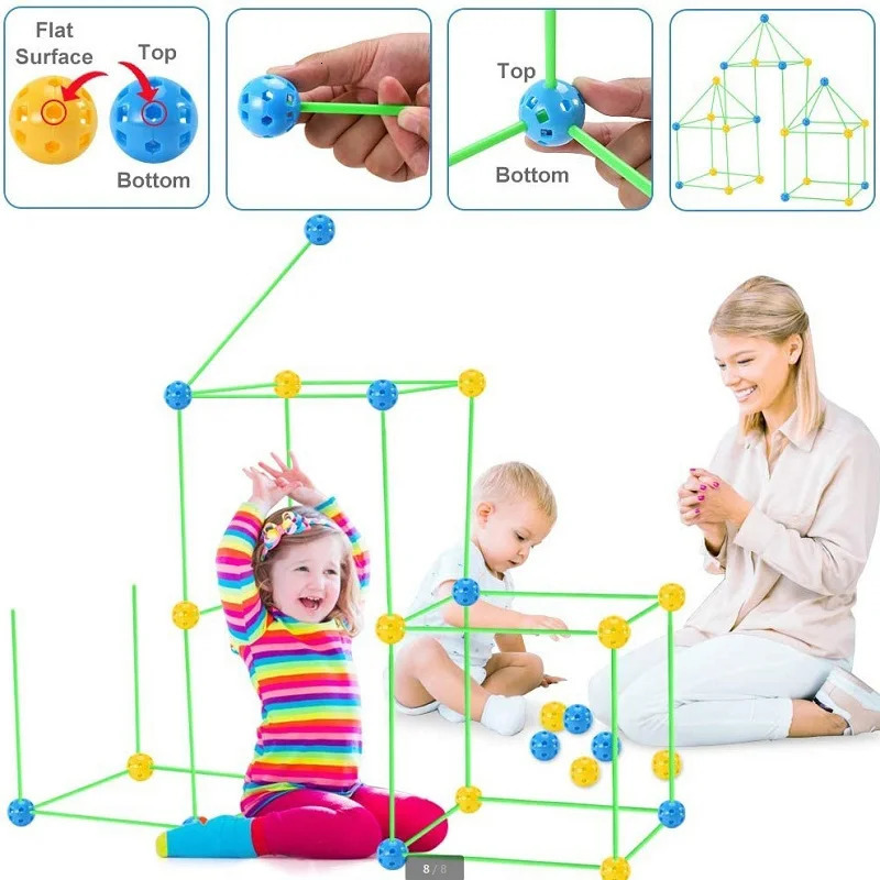 Toy Tents DIY tent Kids Construction Fort Toys Building Castles Tunnels Tents Kit 3D Play House Building Toys For XMAS Gift Building Block 231019